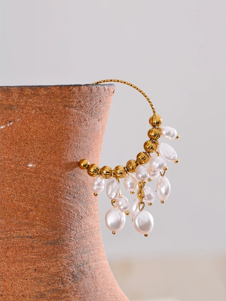 Baroque simulated pearls drop hoop earrings - product image