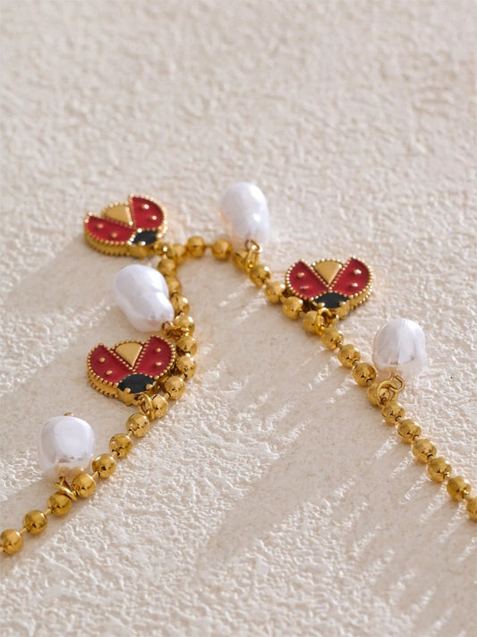 Baroque simulated pearls ladybird pendant necklace - product image