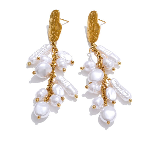 Baroque simulated pearls tassel drop earrings - product image