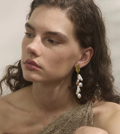 Baroque simulated pearls tassel drop earrings - product image