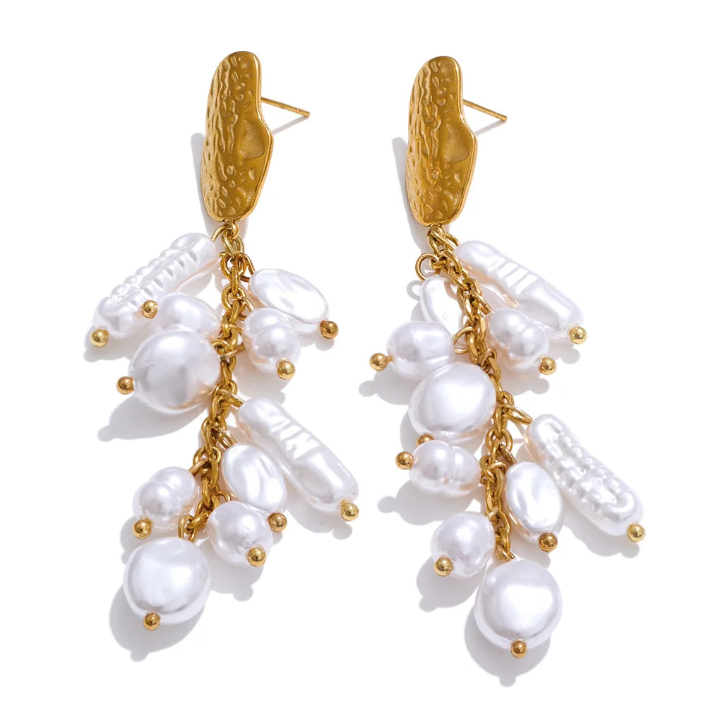 Baroque simulated pearls tassel drop earrings - product image