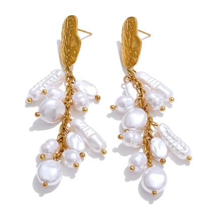 Baroque simulated pearls tassel drop earrings - product image