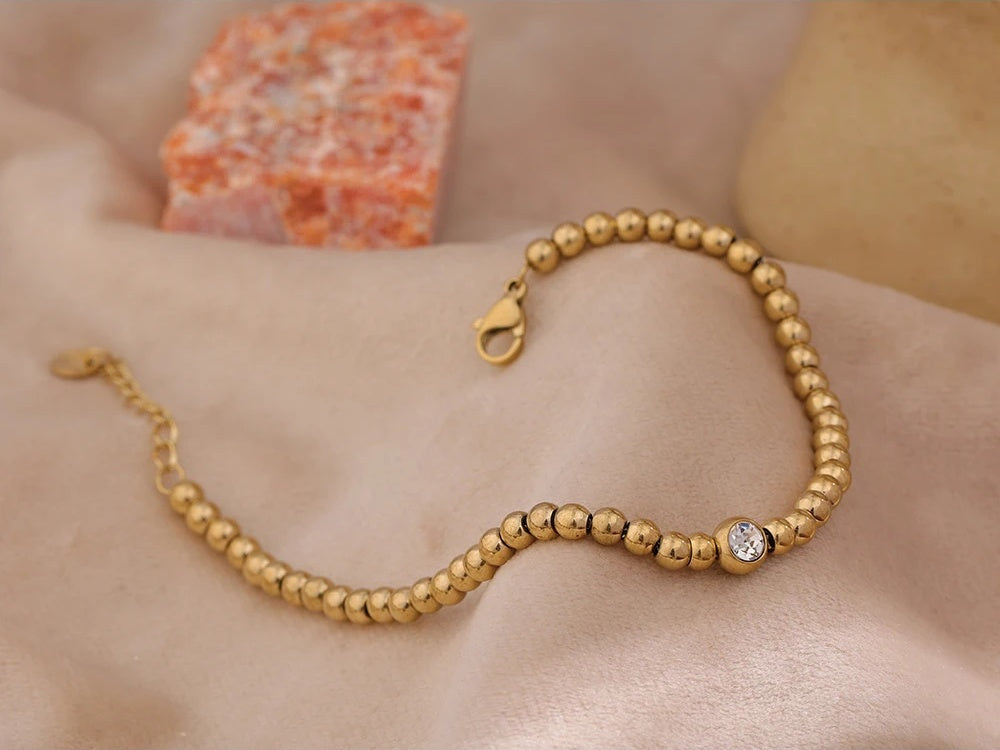 Bead chain cubic zirconia charm bracelet - product image