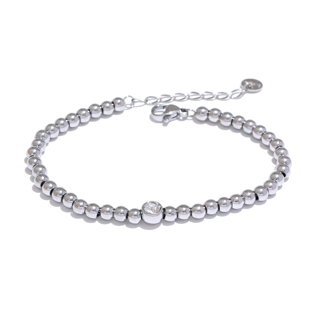 Bead chain cubic zirconia charm bracelet - product image