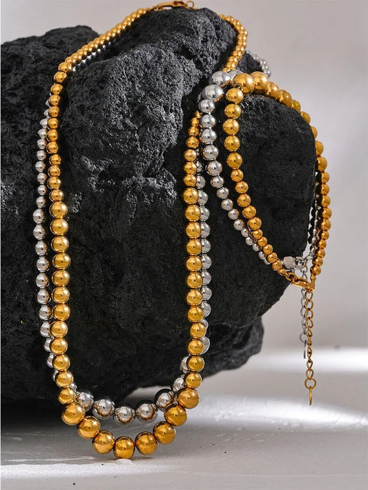 Beaded chain necklace bracelet unisex jewelry set - product image