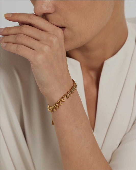 Beaded lobster clasp gold color chain women bracelet - product image