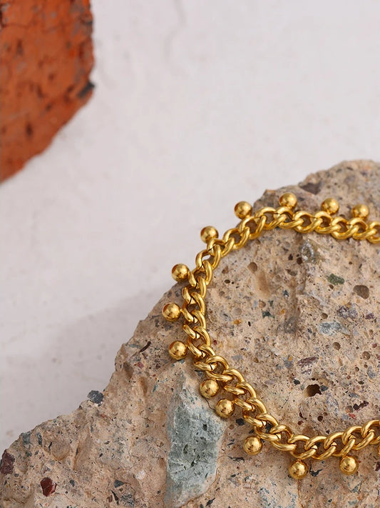 Beaded lobster clasp gold color chain women bracelet - product image