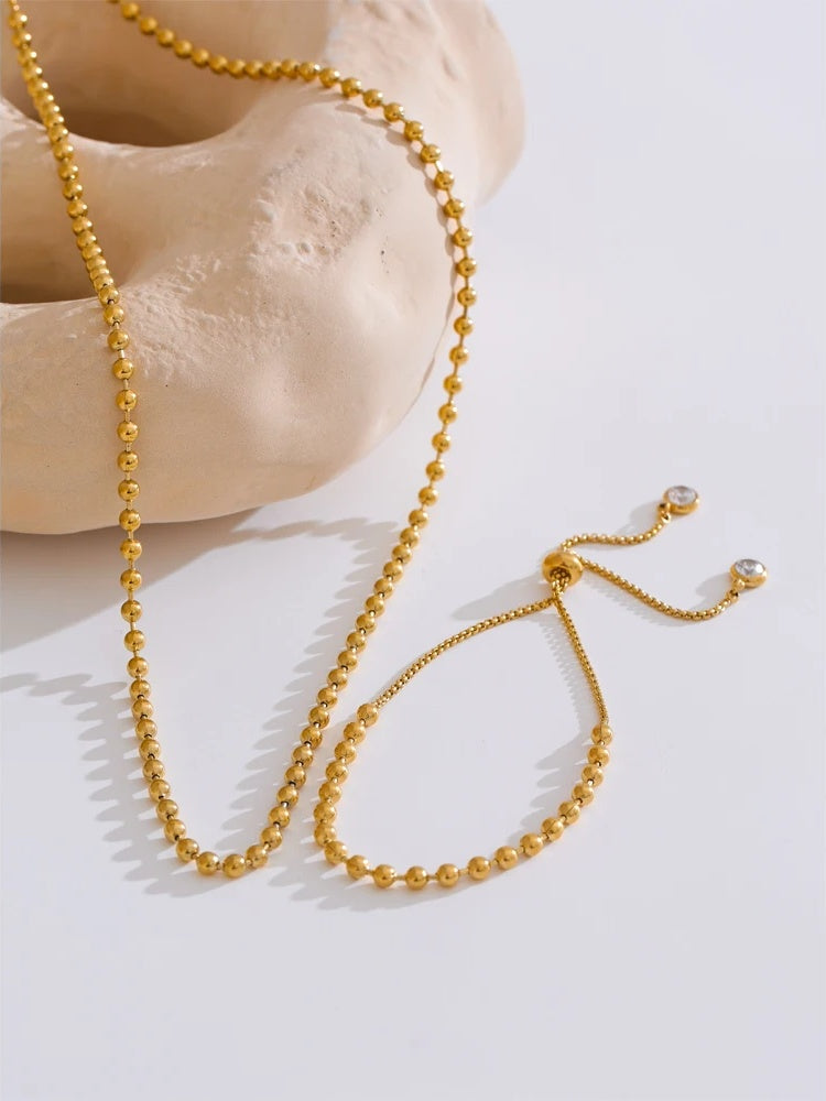 Beads chain adjustable necklace bracelet set - product image