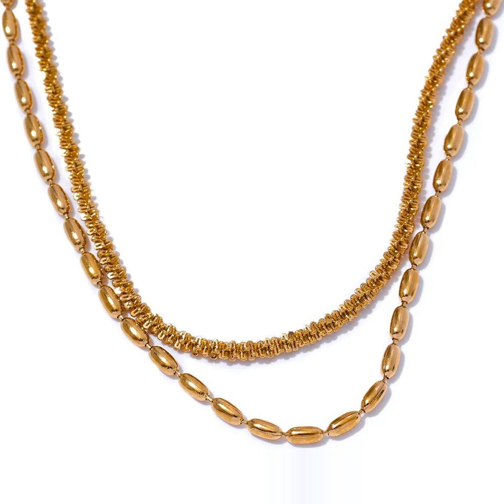 Beads chain double layered collar necklace - product image