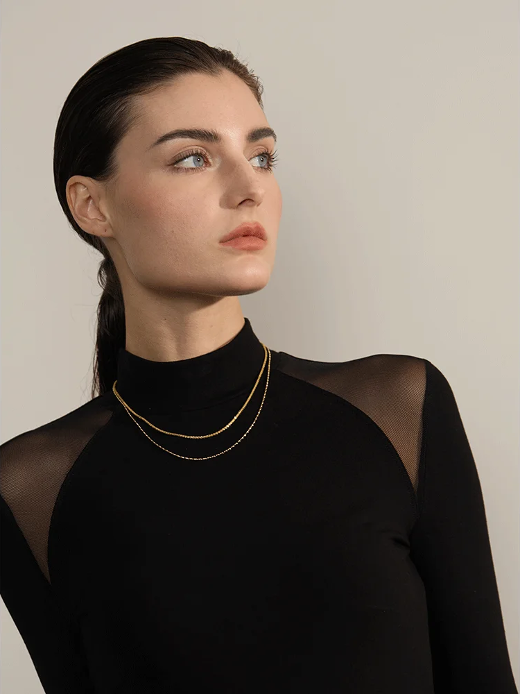 Beads chain double layered collar necklace - product image