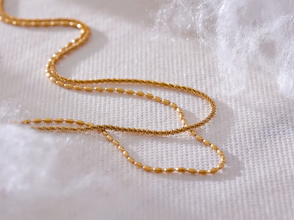 Beads chain double layered collar necklace - product image