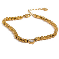 Beads Chain Heart Zircon Lobster Clasp Bracelet