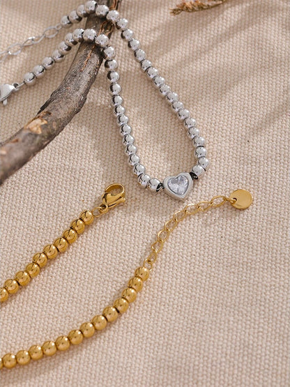 Beads chain heart zircon lobster clasp bracelet - product image