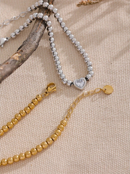 Beads chain heart zircon lobster clasp bracelet - product image