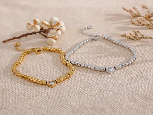 Beads chain heart zircon lobster clasp bracelet - product image