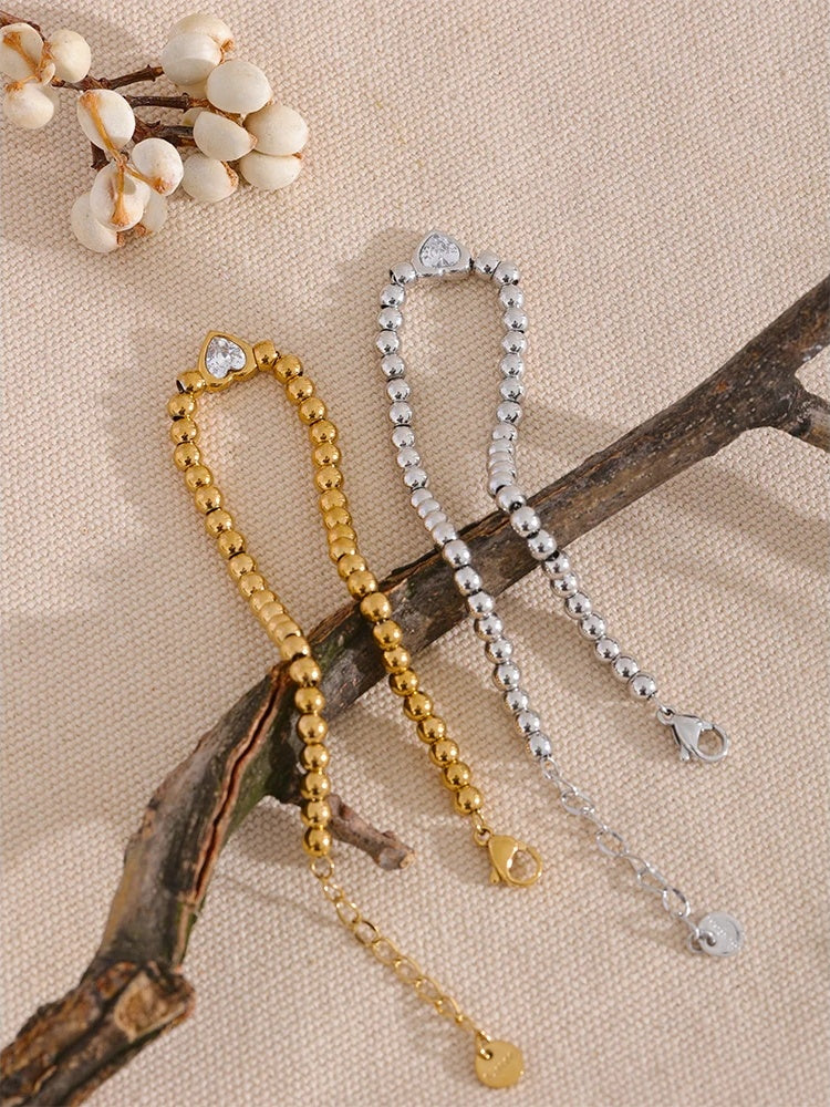 Beads chain heart zircon lobster clasp bracelet - product image