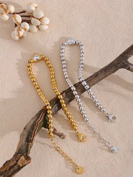 Beads chain heart zircon lobster clasp bracelet - product image