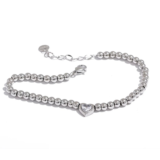 Beads chain heart zircon lobster clasp bracelet - product image