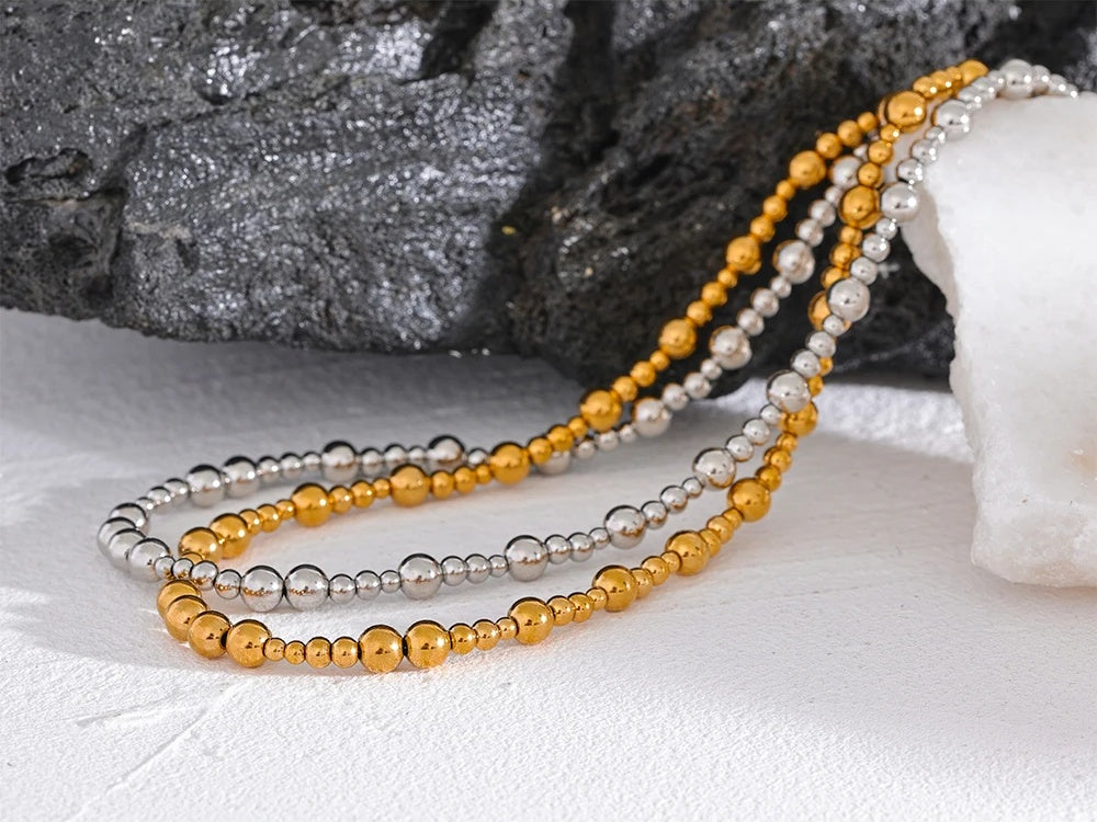 Beads chain minimalist metal texture necklace - product image