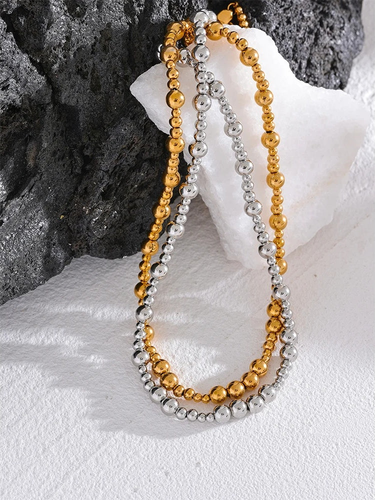 Beads chain minimalist metal texture necklace - product image