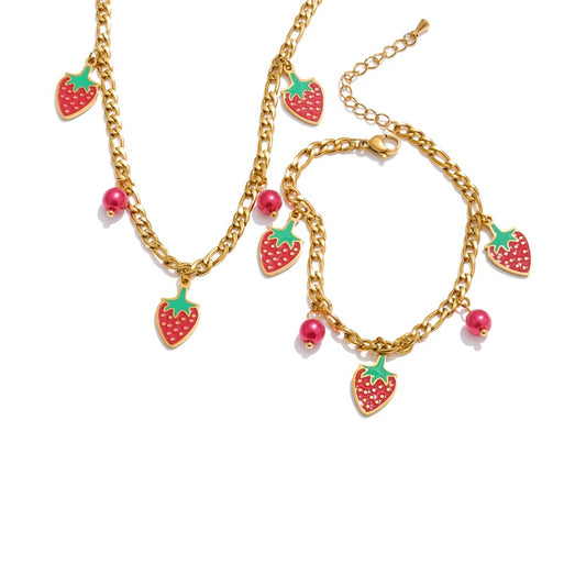 Beads fruit strawberry chain necklace bracelet set - product image