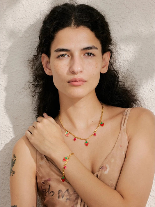 Beads fruit strawberry chain necklace bracelet set - product image