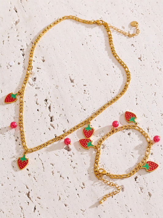 Beads fruit strawberry chain necklace bracelet set - product image