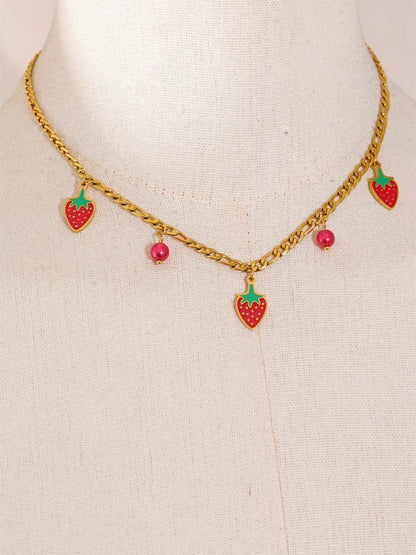 Beads fruit strawberry chain necklace bracelet set - product image
