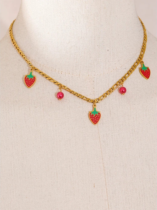 Beads fruit strawberry chain necklace bracelet set - product image