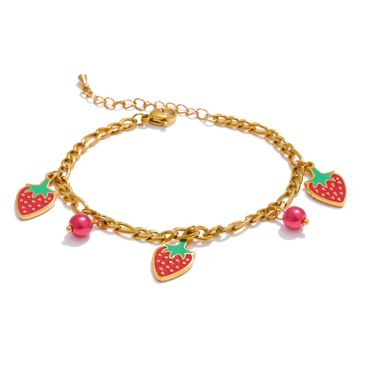 Beads fruit strawberry chain necklace bracelet set - product image