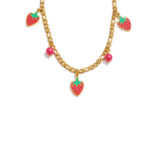 Beads fruit strawberry chain necklace bracelet set - product image