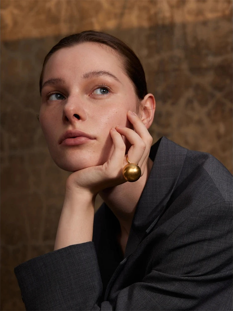 Big ball adjustable gold color statement finger ring - product image