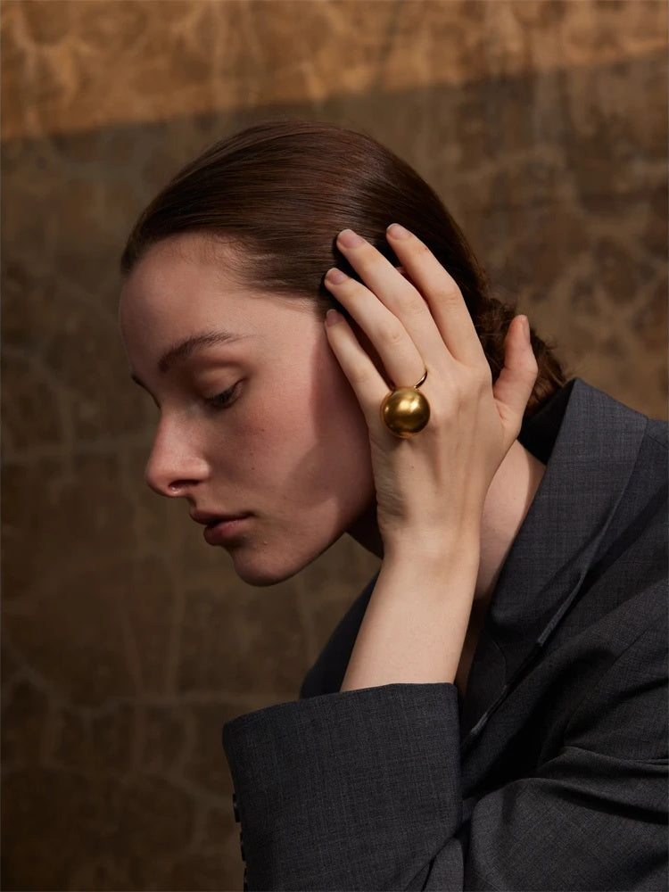 Big ball adjustable gold color statement finger ring - product image