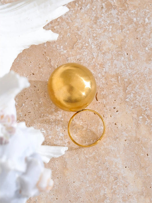 Big ball adjustable gold color statement finger ring - product image