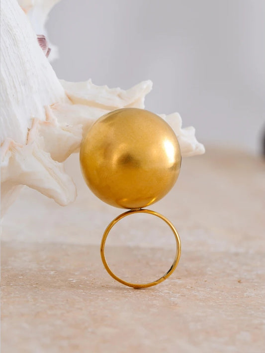 Big ball adjustable gold color statement finger ring - product image