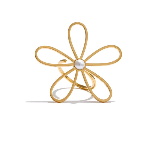 Big flower hollow open adjustable ring - product image