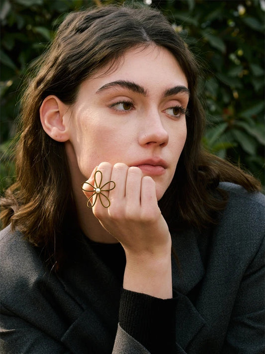 Big flower hollow open adjustable ring - product image