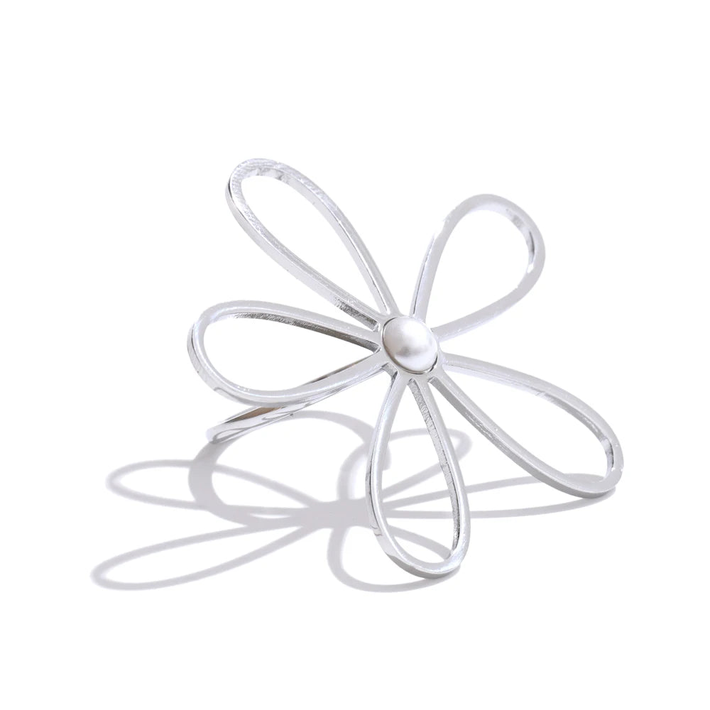 Big flower hollow open adjustable ring - product image