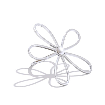 Big flower hollow open adjustable ring - product image