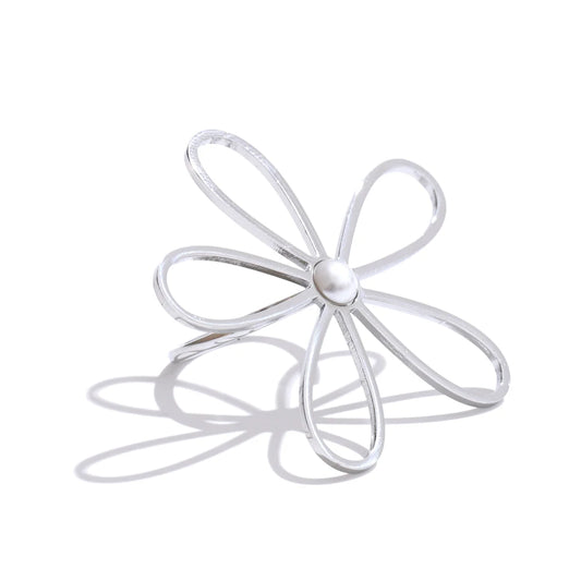Big flower hollow open adjustable ring - product image