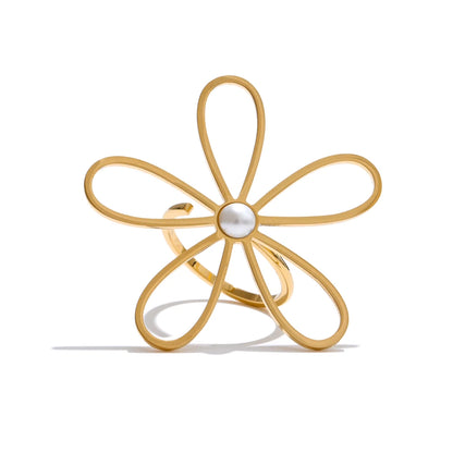 Big flower hollow open adjustable ring - product image