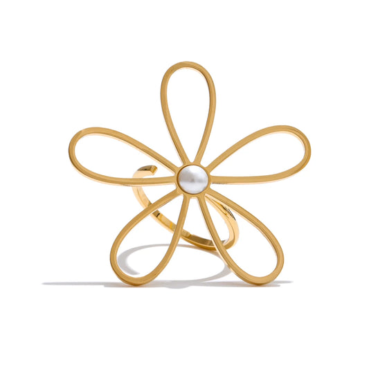 Big flower hollow open adjustable ring - product image