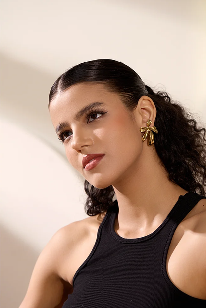 Big flower plant metal stud earrings - product image