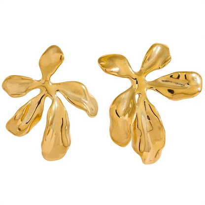 Big flower plant metal stud earrings - product image