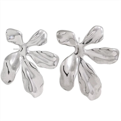 Big flower plant metal stud earrings - product image