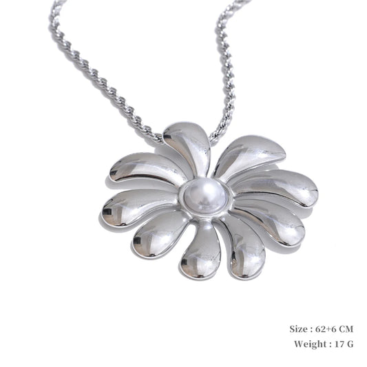 Big flower smooth necklace bracelet earrings ring set - product image