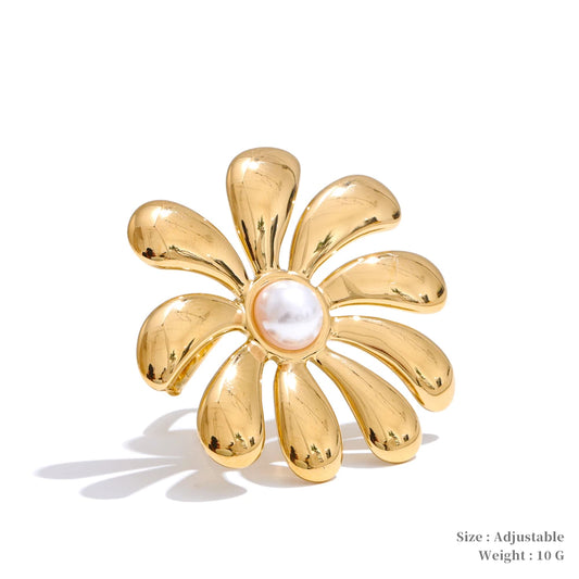 Big flower smooth necklace bracelet earrings ring set - product image