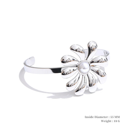 Big flower smooth necklace bracelet earrings ring set - product image
