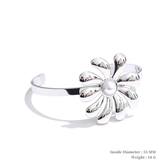 Big flower smooth necklace bracelet earrings ring set - product image