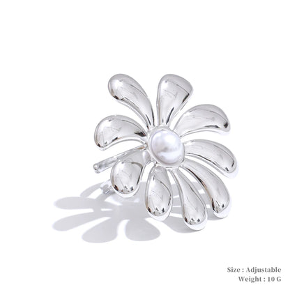 Big flower smooth necklace bracelet earrings ring set - product image